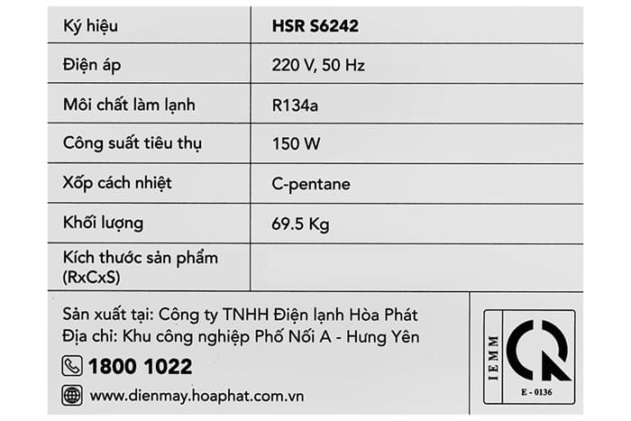 Tủ mát Hoà Phát 242 lít HSR S6242